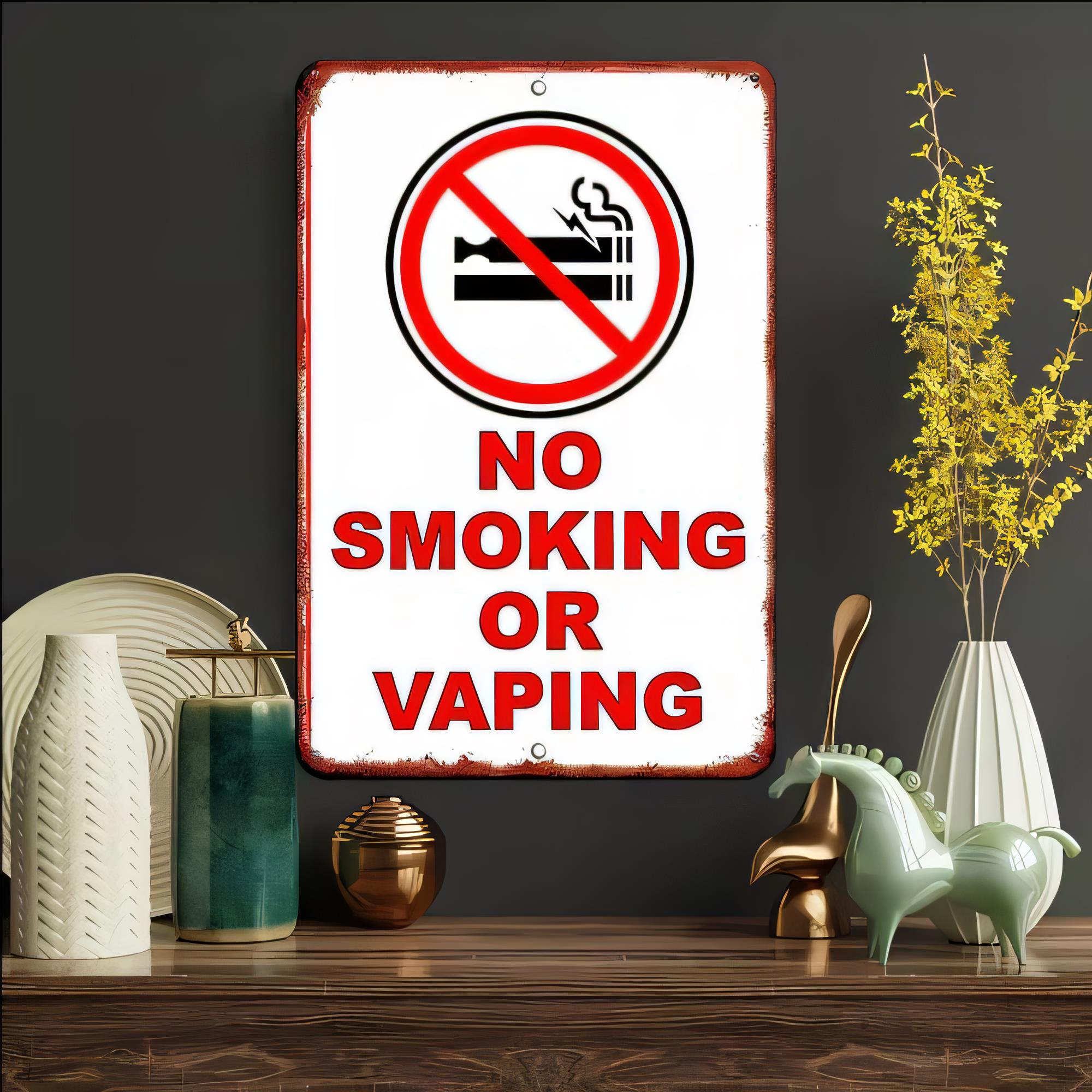 Vaping Area - 錫製看板 禁煙・禁喫煙警告 レトロメタルウォールアート ヴィンテージタバコ禁止プレート バー・パブ・レストラン・男の隠れ家用